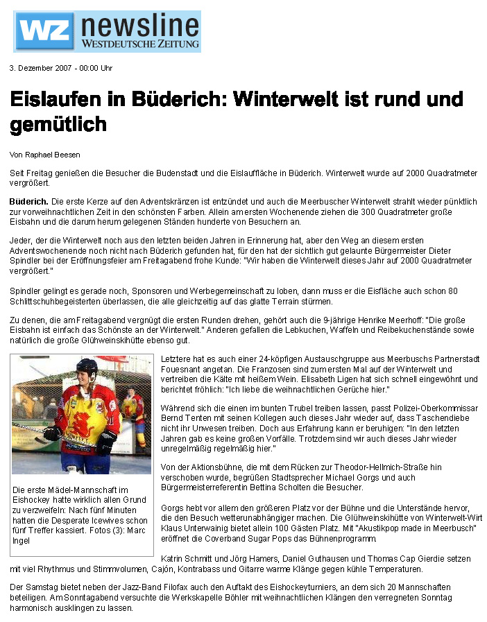 Westdeutsche Zeitung 3 décembre 2007